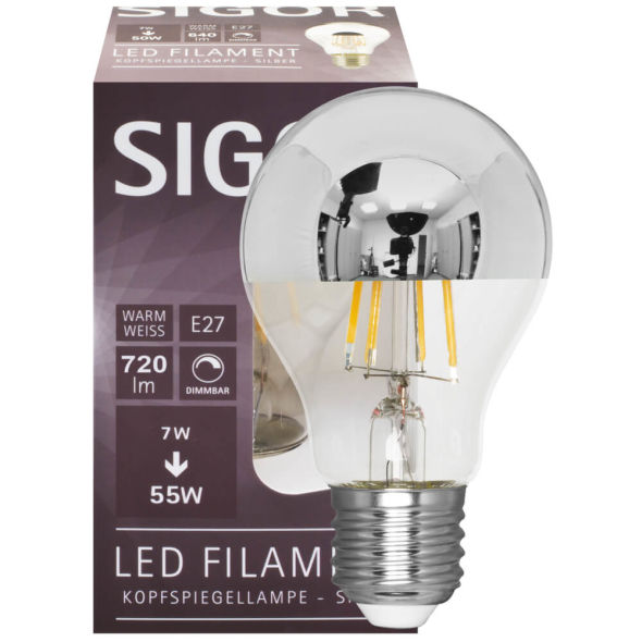 LED-Filamentlampe 7,0W E27 720lm Spiegelkopf dimmbar