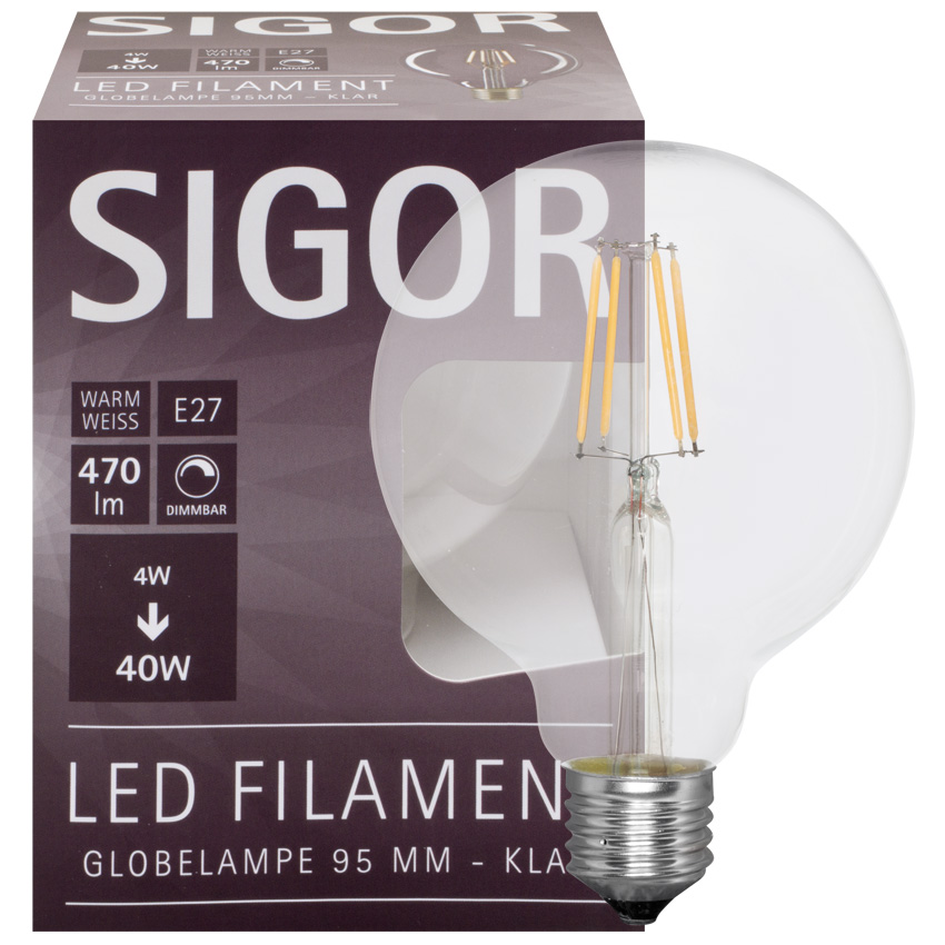 Sigor Led Filamentlampe W E Lm Klar Dimmbar