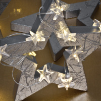 LED-Minilichterkette Silberdraht mit Sternen 20 flammig