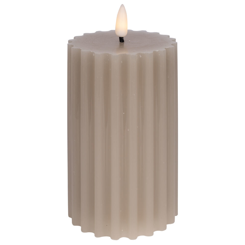 LED-Echtwachskerzen FLAMME STRIPE 1 warmweiße flackernde LED H150 Ø75 beige