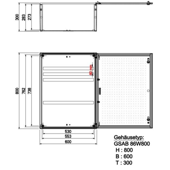 GfK-Wandschrank IP65 86W800K-60mm