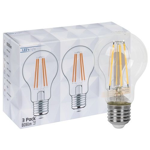 LED-Filament-Lampe 3er-Set AGL-Form klar E27/7W 60W 806 lm 2700K 