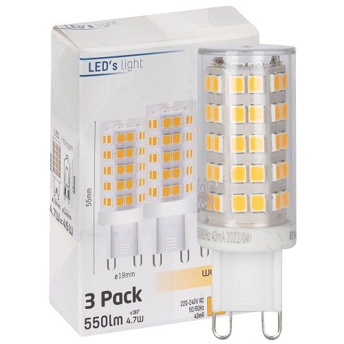 LED-Stiftsockellampe 3er-Set klar G9/4,5W 45W 550 lm 2700K