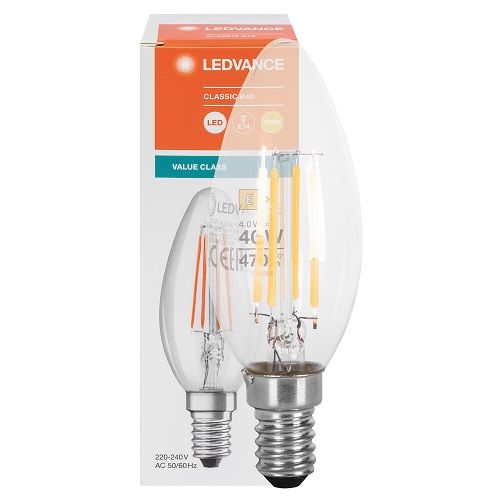 LED-Filament-Lampe CLASSIC B VALUE Kerzen-Form  klar E14/4W (40W)  470 lm 2700K