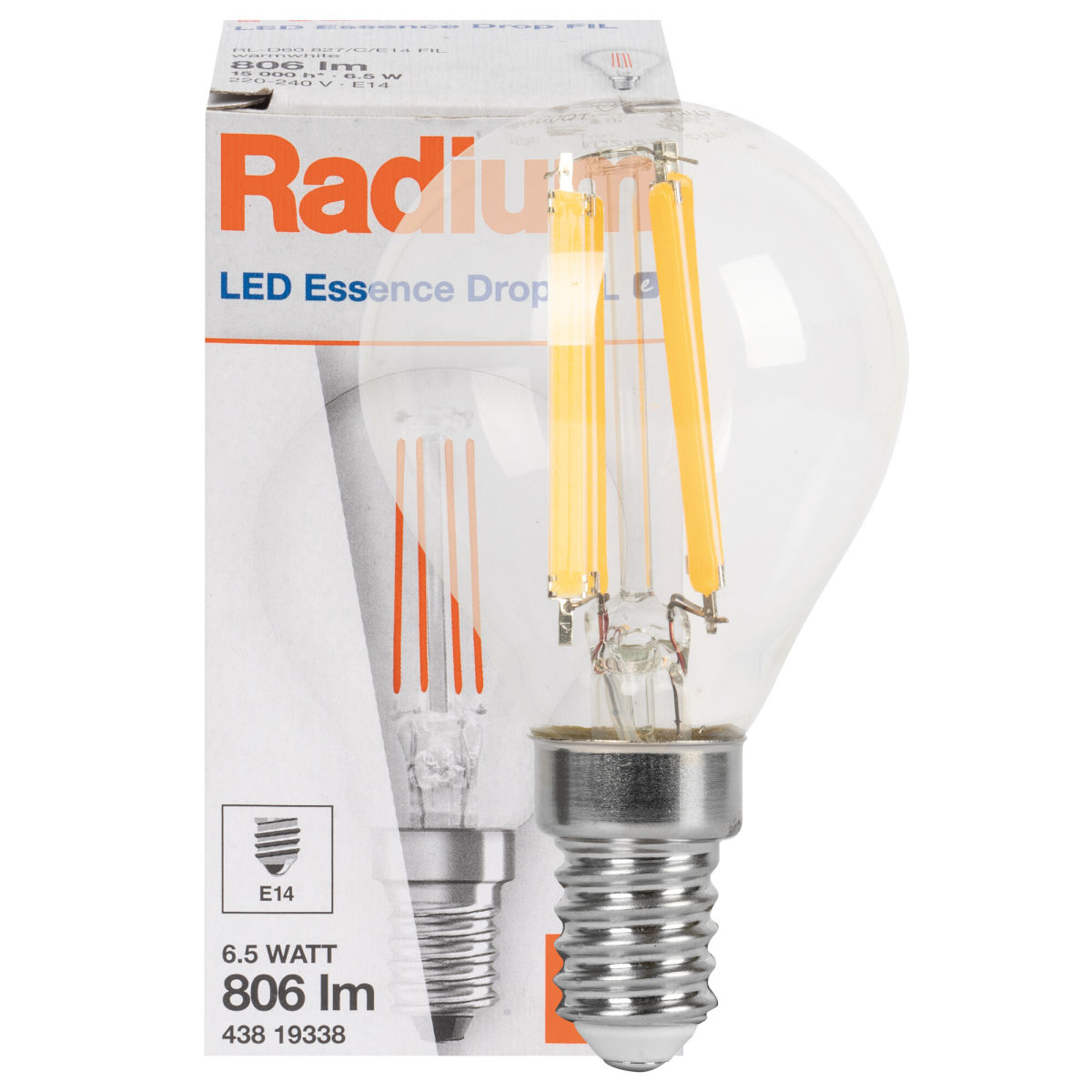 LED-Filament-Lampe RALED ESSENCE DROP Tropfen-Form klar E14 2700K 6,5W (60W), 806 lm