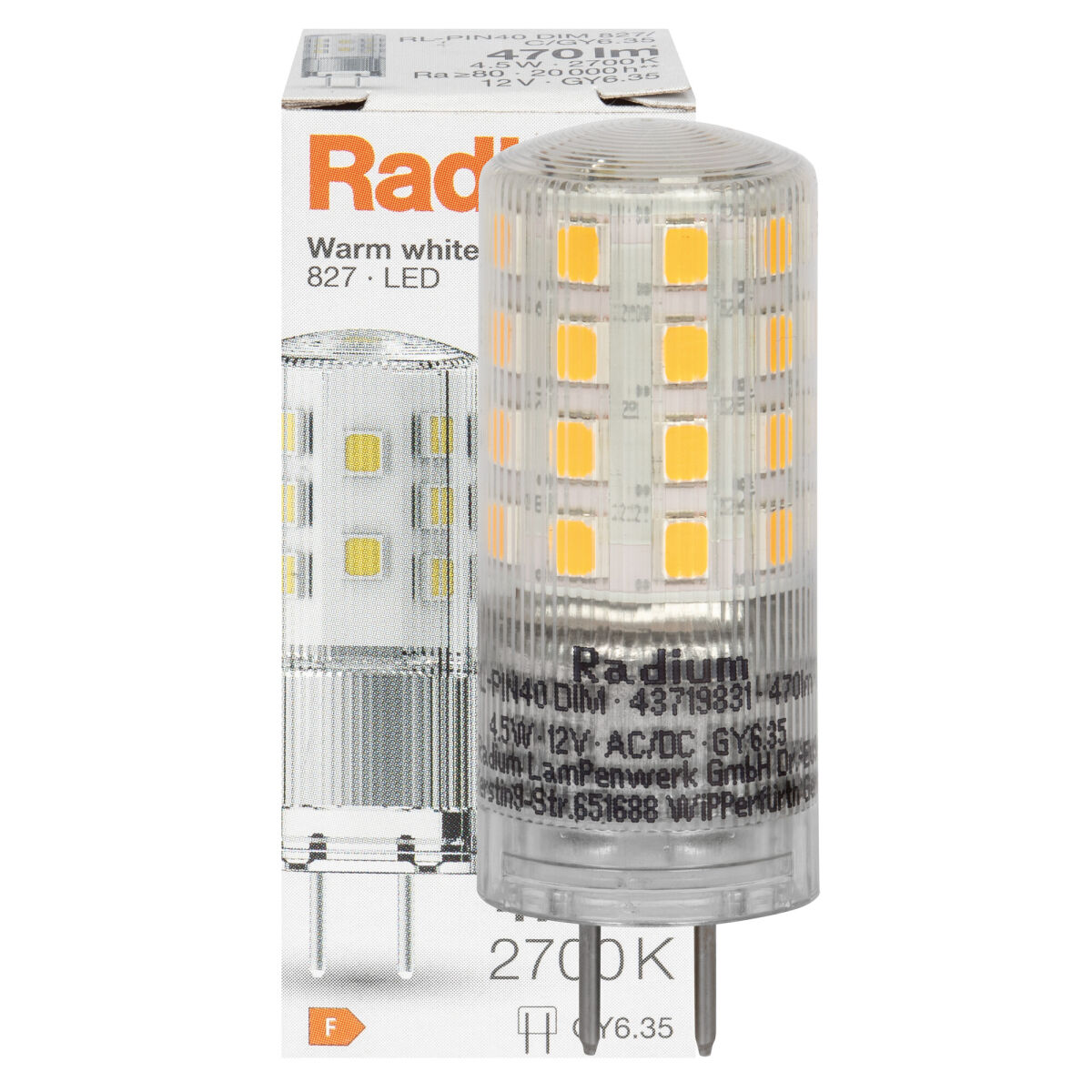 LED-Stiftsockellampe PARATHOM PIN klar GY6,35/12V-AC/DC/4,5W (40W) 470 lm 2700K