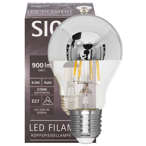 LED-Filament-Lampe AGL-Form Spiegelkopf silber E27 2700K