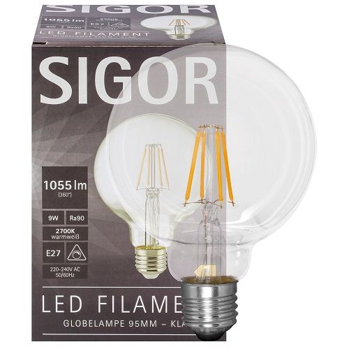 LED-Filament-Lampe Globe-Form 9W klar E27 2700K