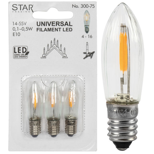 LED-Filament-Topkerze klar E10/14-55V/0,1-0,5W 2100K