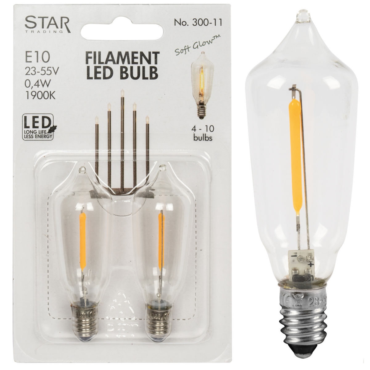 LED-Filament-Topkerze klar E10/23-55V/0,4W 1900K