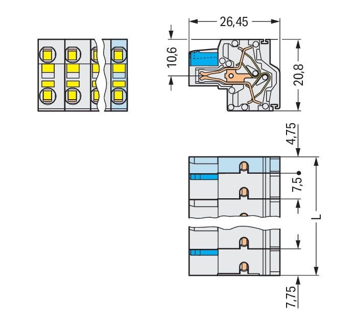 2-Leiter-Federleiste 721-2207/026-000