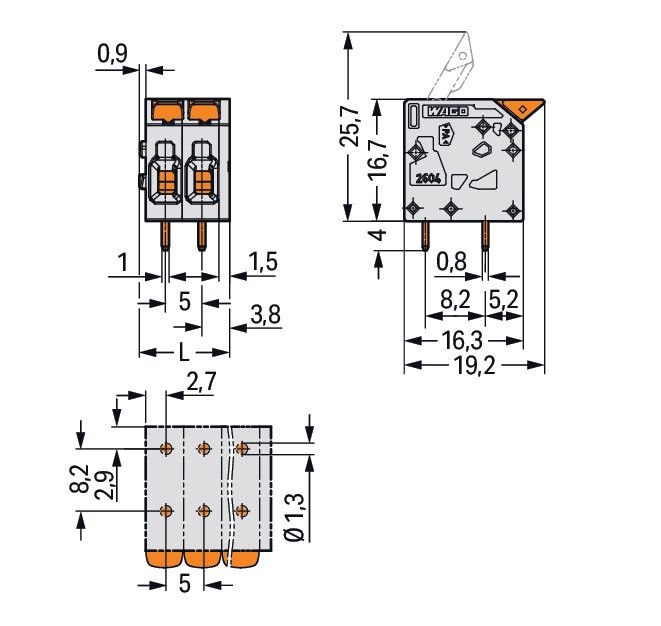 Leiterplattenklemme,Hebel 2604-1105/000-015