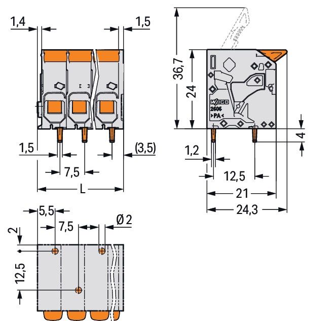 Leiterplattenklemme Hebel 2606-1105/020-015