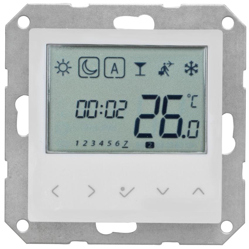 Kombi-Raumthermostat,elektronisch,230V/0,5A,mit Zentralplatte 55 x 55 mm,LCD-Display, weiß