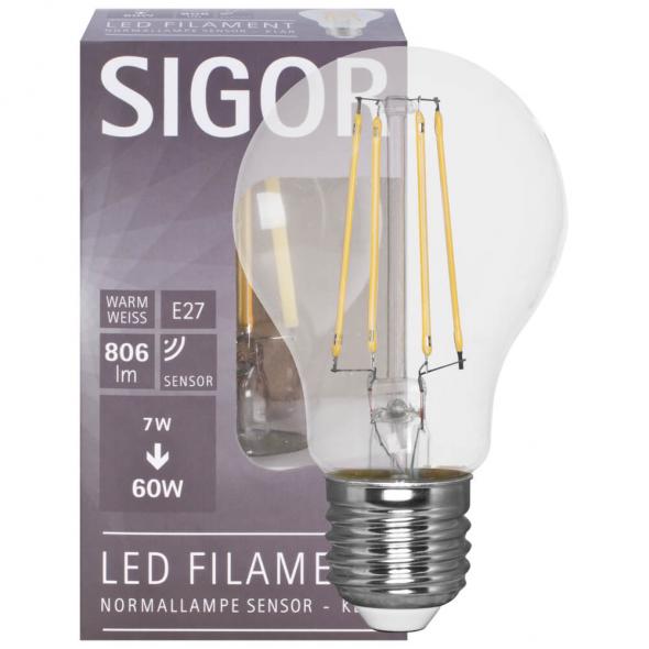 LED-Filament-Lampe AGL-Form klar E27 2700K mit Dämmerungsschalter L 105, Ø 60