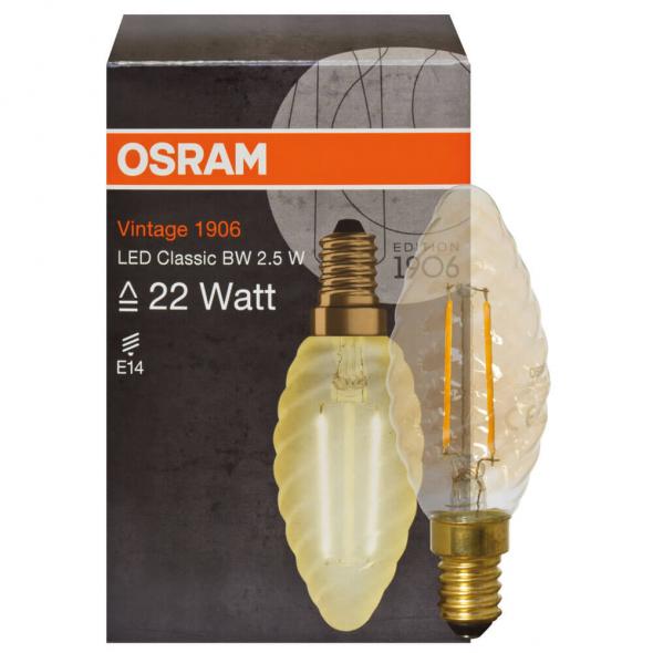 LED-Filament-Lampe VINTAGE 1906 Kerzen-Form gold E14/2,5W (22W) 225 lm 2500K L 100, Ø 35