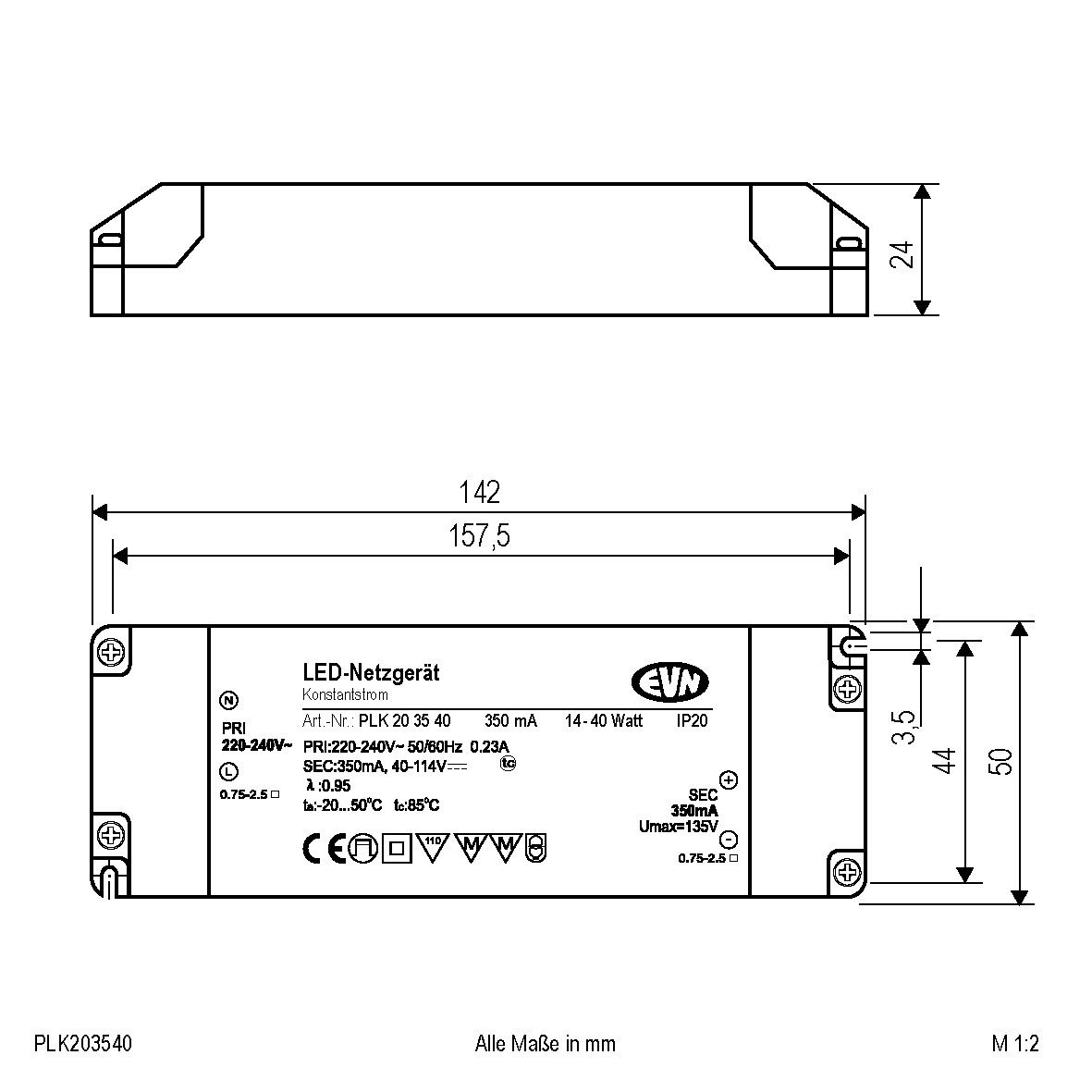 LED-Netzgerät 350mA PLK203540