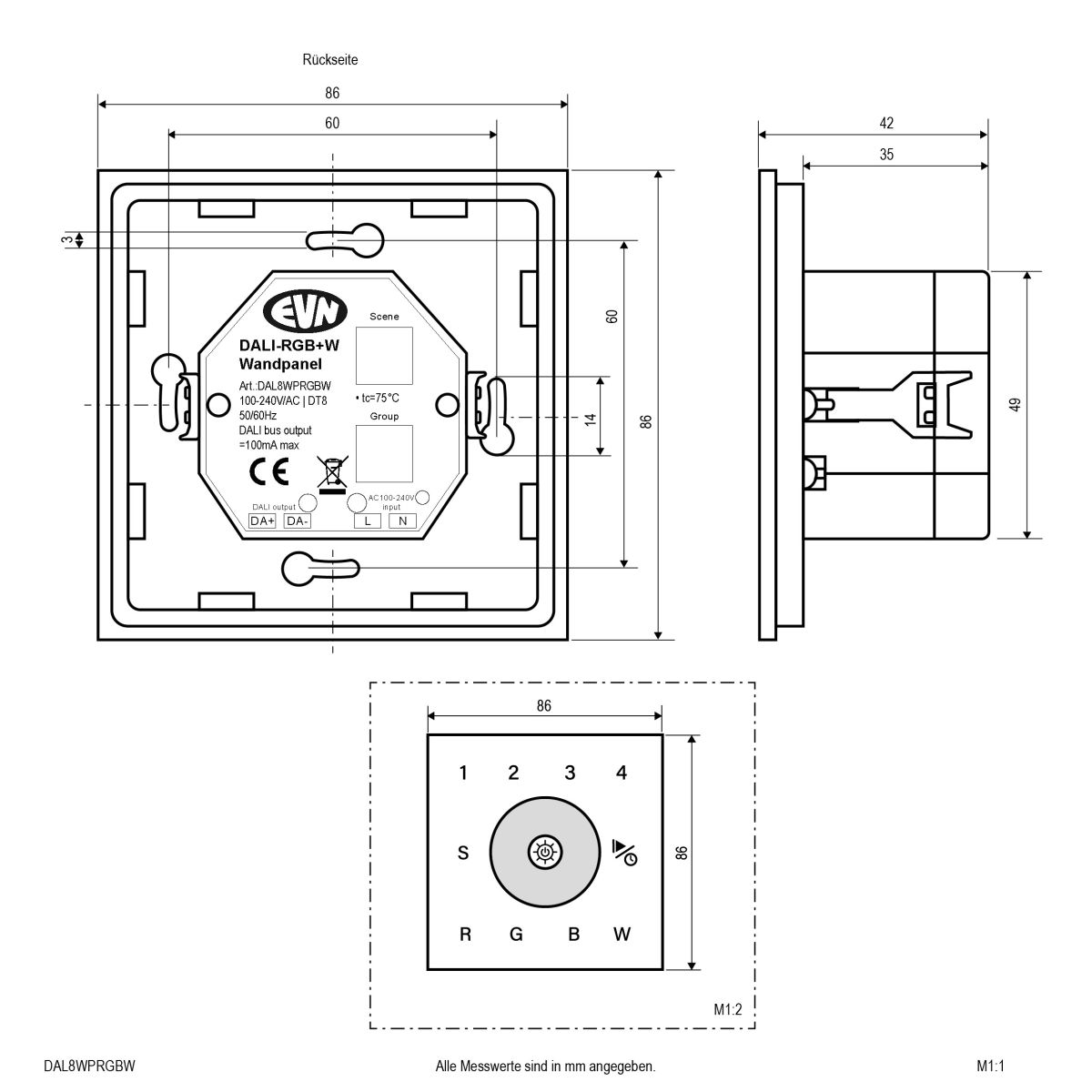 DALI-Wandpanel DAL8WPRGBW