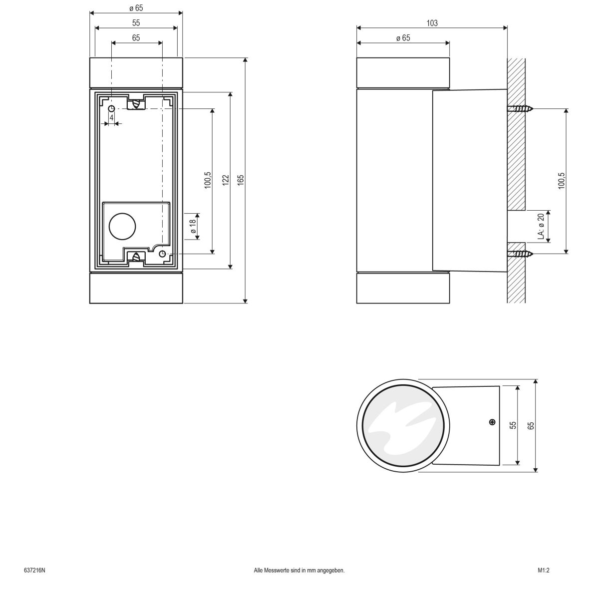 Wandanbauleuchte 2flg.anth 637216N