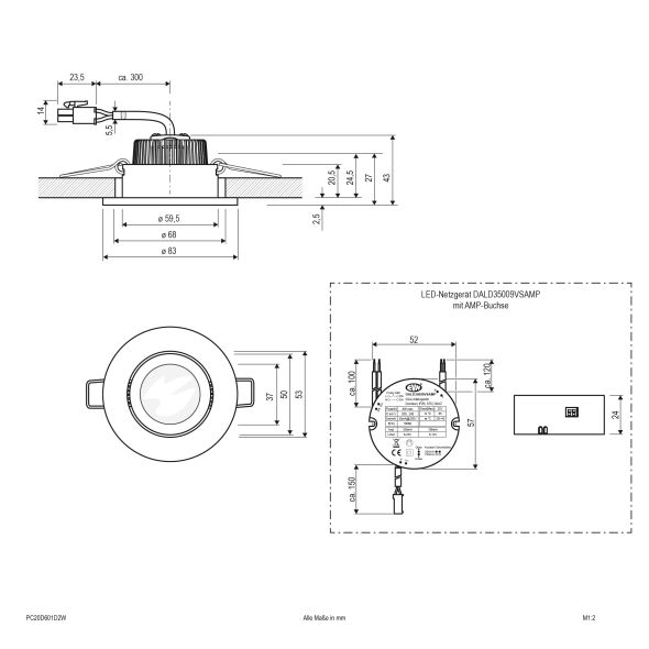 LED-Deckenleuchte dim2warm PC20D601D2W