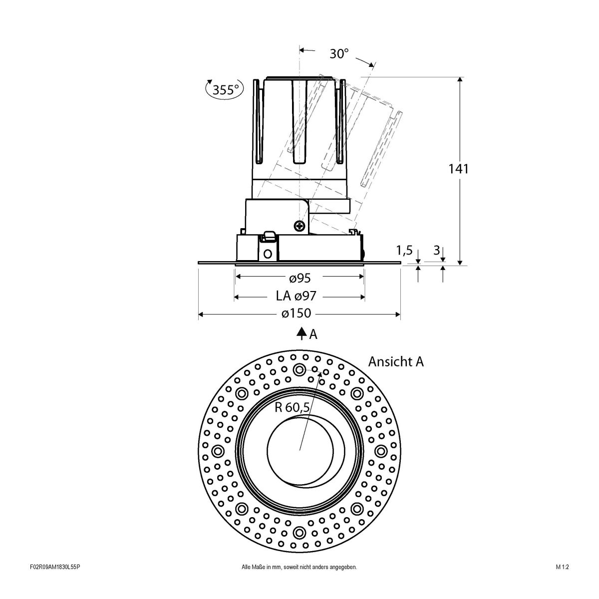 LED-Einbauleuchte modular F02R09AM1830L55P