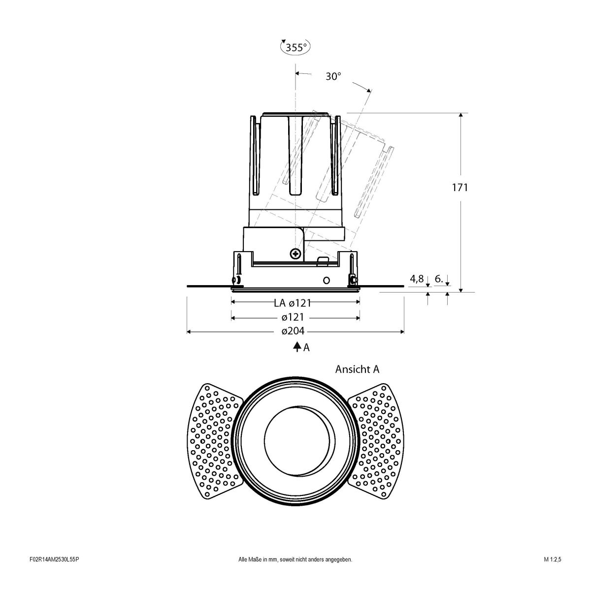 LED-Einbauleuchte modular F02R14AM2530L55P