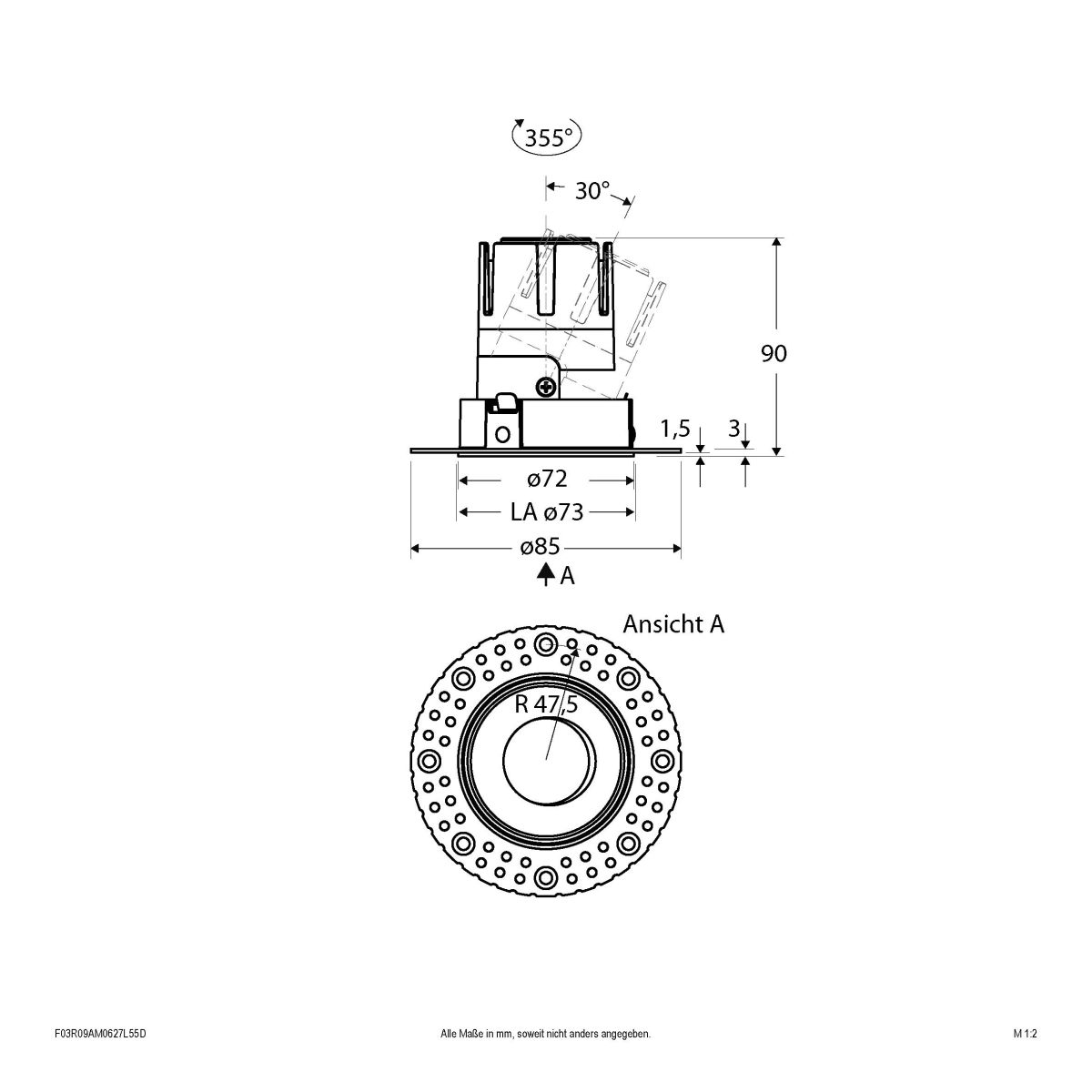 LED-Einbauleuchte modular F03R09AM0627L55D