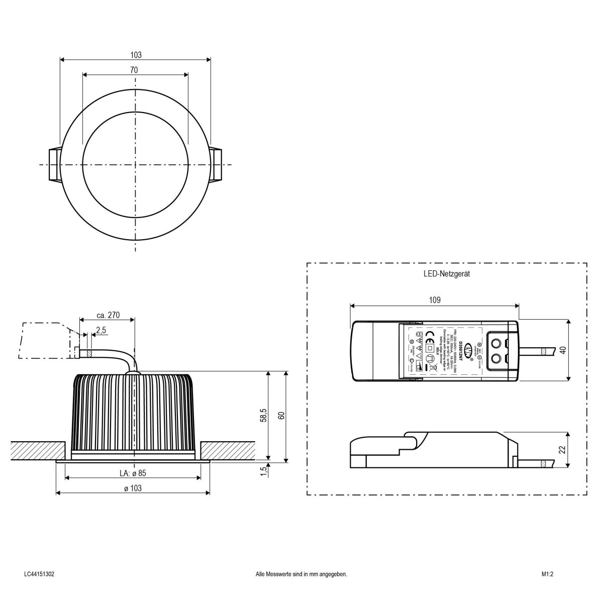 P-LED Deckeneinbauleuchte LC44151302