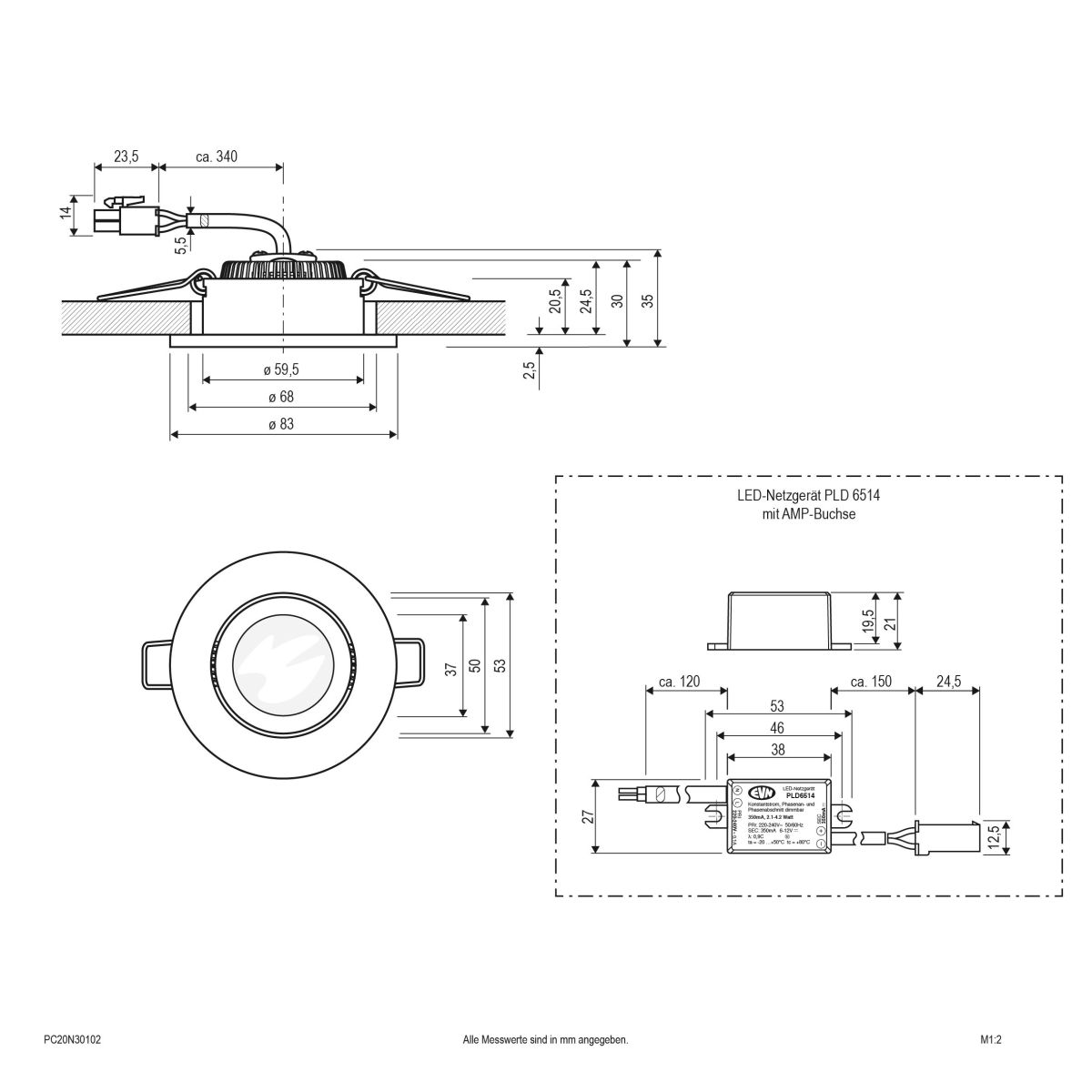 P-LED Deckeneinbauleuchte PC20N30102