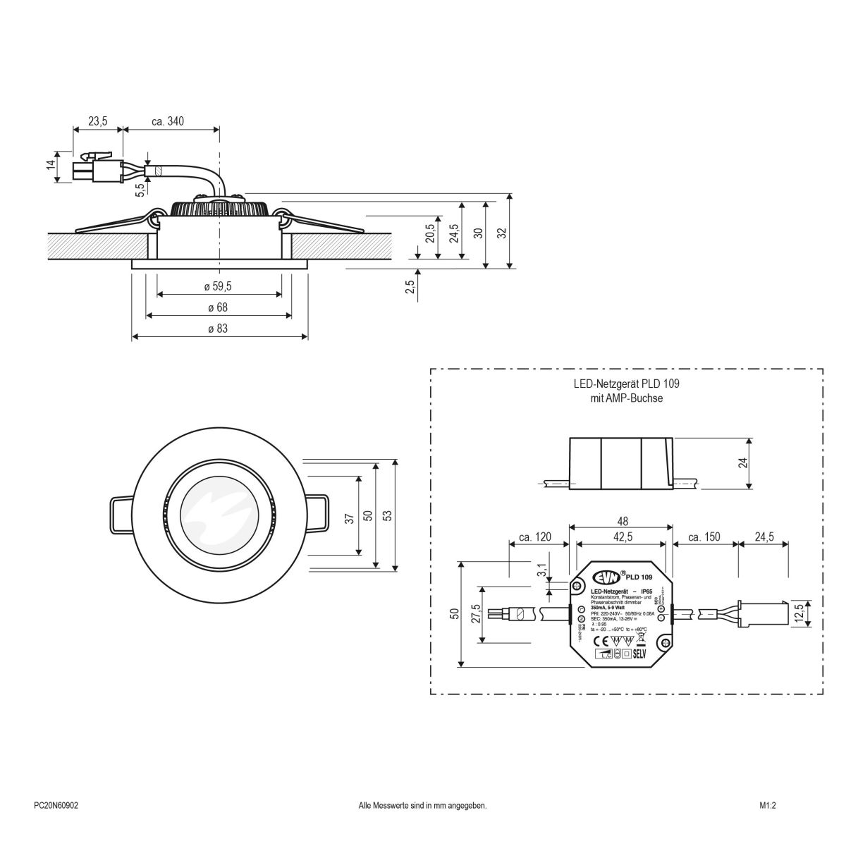 P-LED Deckeneinbauleuchte PC20N60902