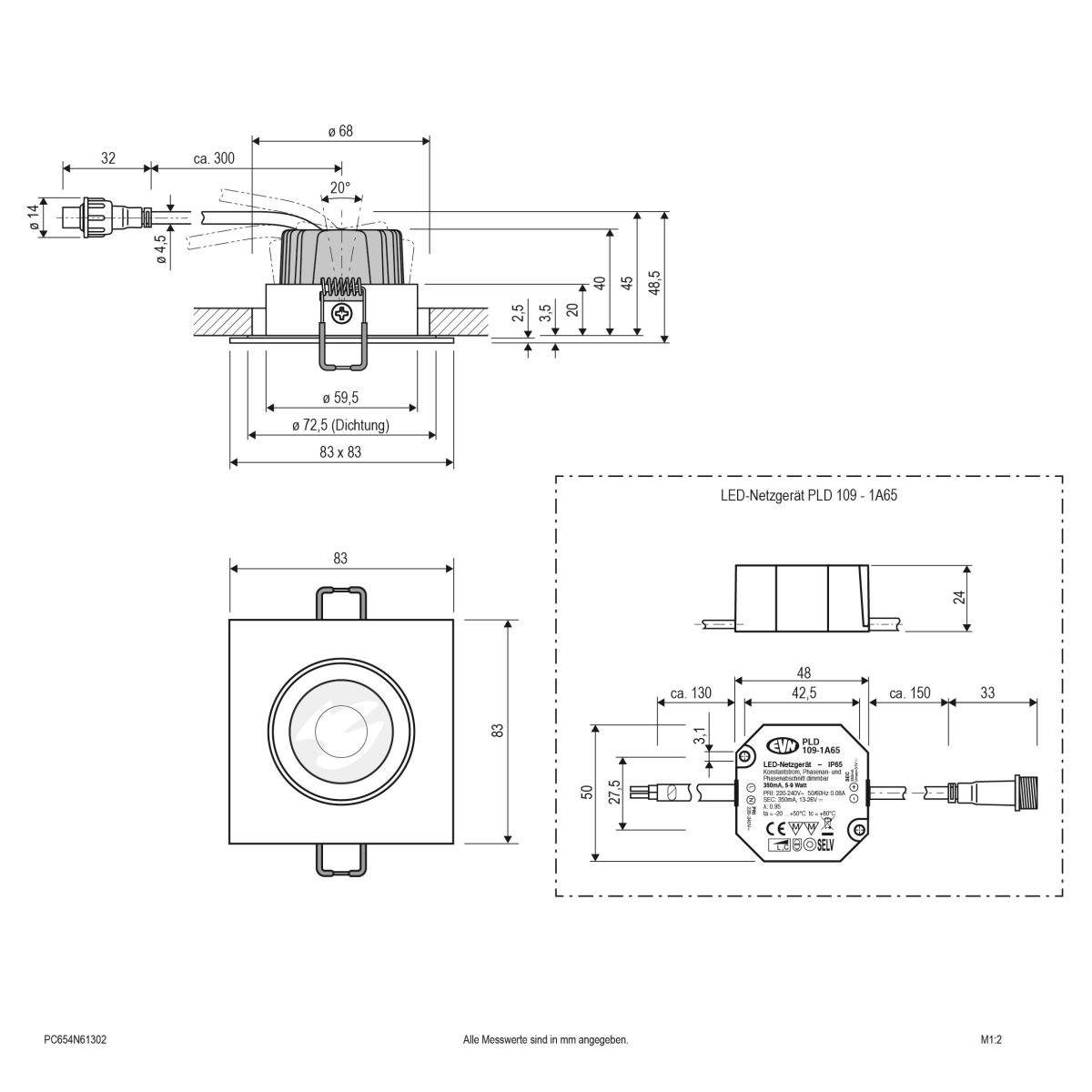 P-LED Deckeneinbauleuchte PC654N61302