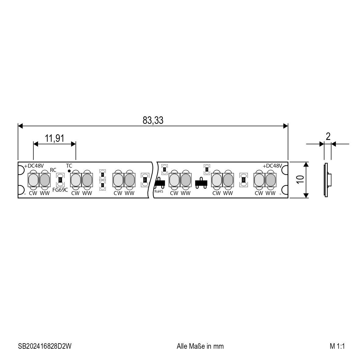 LED-Stripe IP20 5m SB202416828D2W