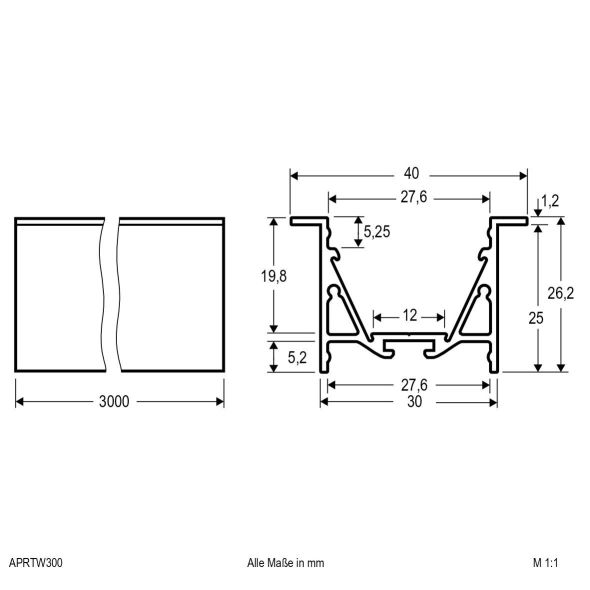 Aluminiumprofil 3m APRTW300