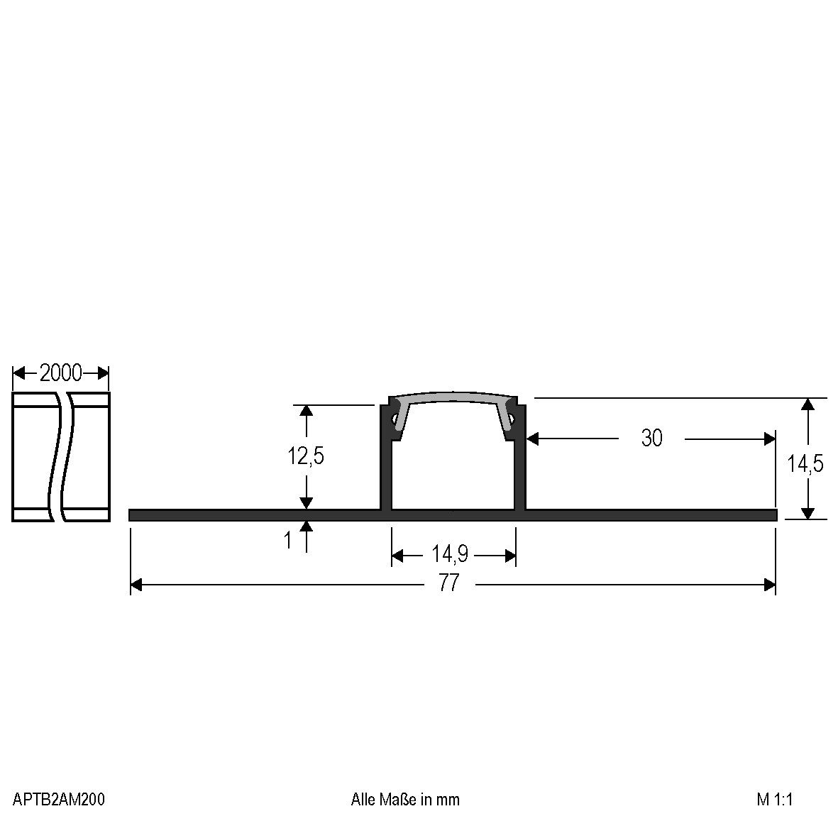 Alu-Profil m. Abdeckung APTB2AM200