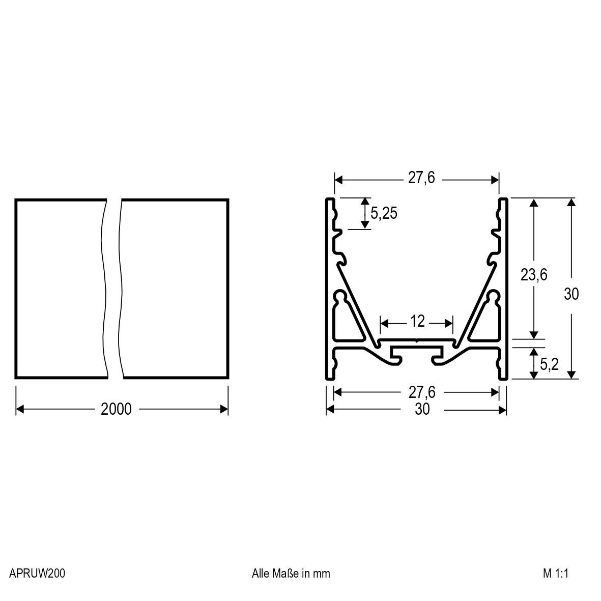 Aluminiumprofil 2m APRUW200