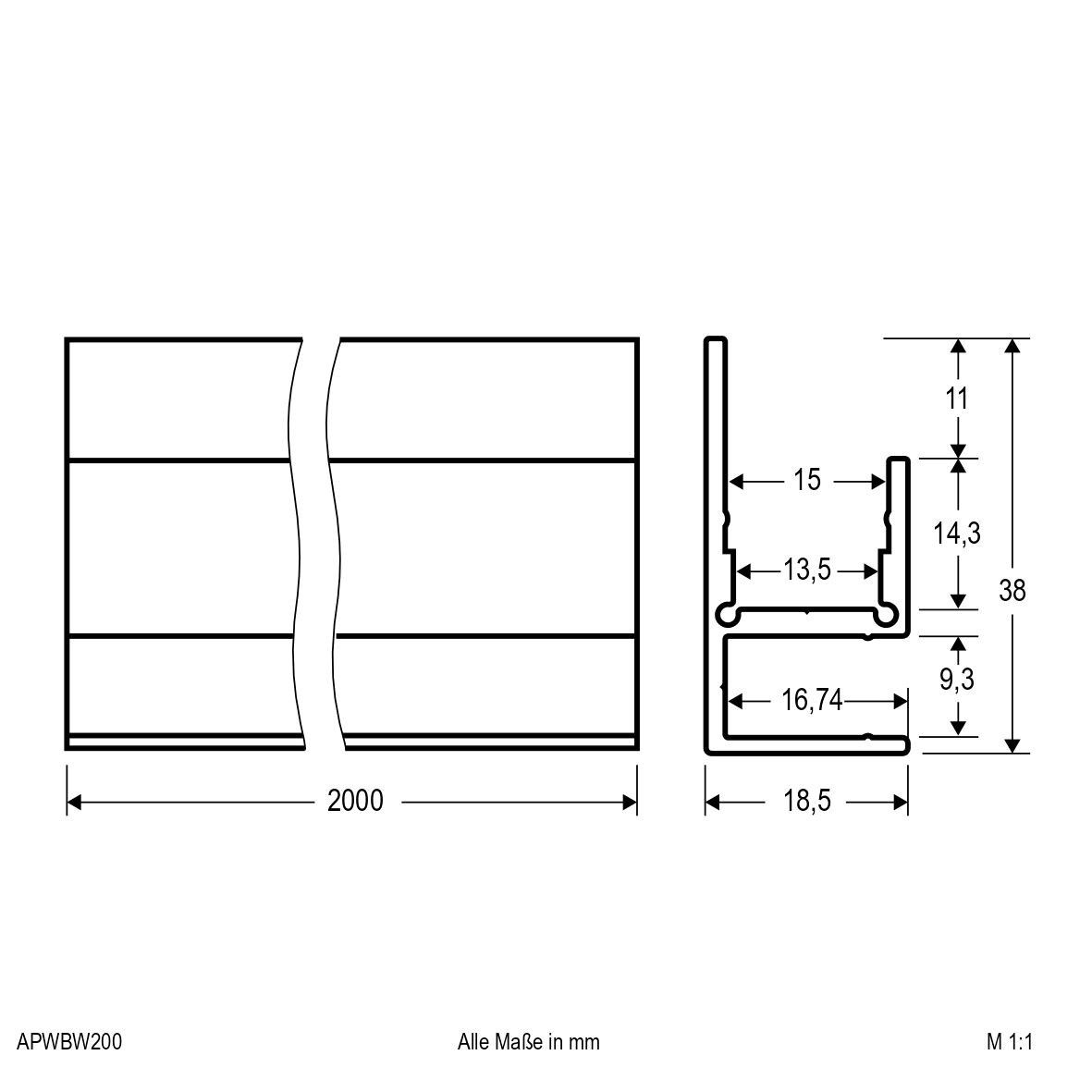 Aluminiumprofil 2m APWBW200