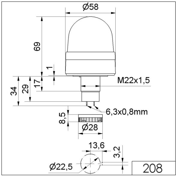 Blitzleuchte EM 24VDC GN 208.200.55