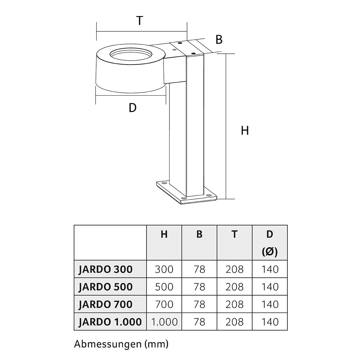 LED-Pollerleuchte JARDO-1000-8-840-B