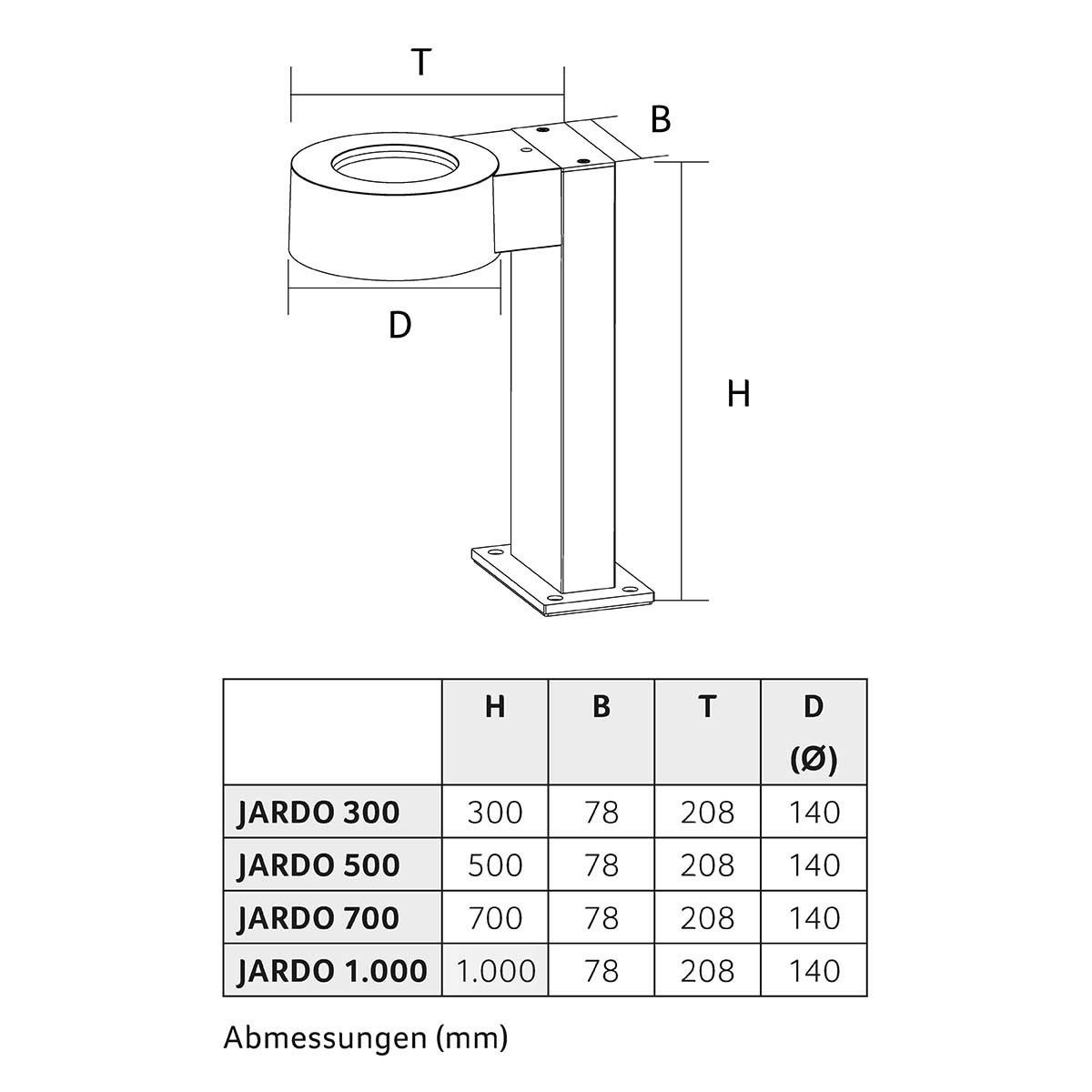 LED-Pollerleuchte JARDO-500-8-840-B