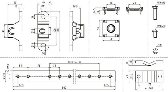 Potentialausgleichsschiene PAS EX 1+9AP M10 V2A