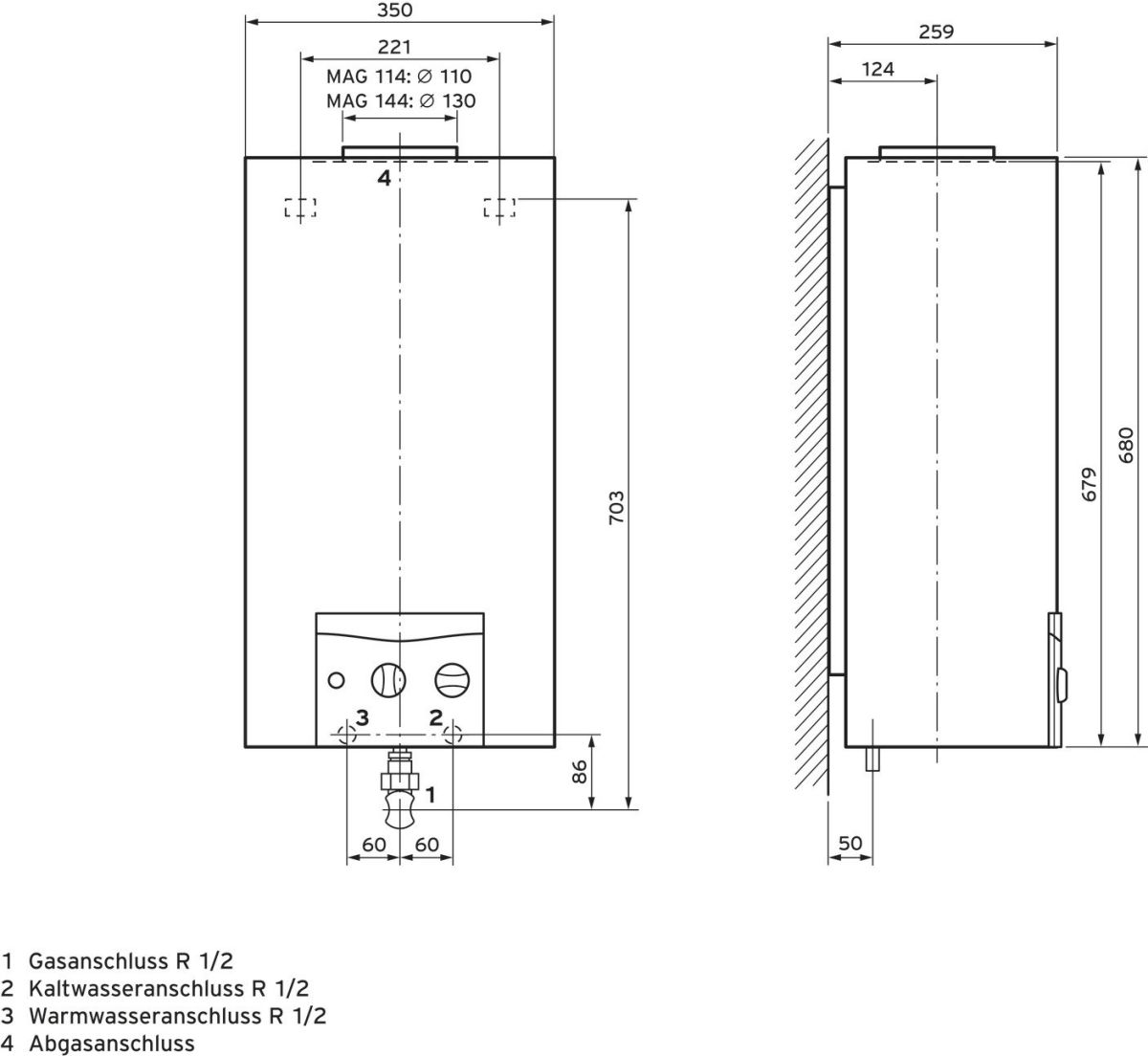 Gas-Durchlaufwasserhitzer MAG 114/1 G E-Gas